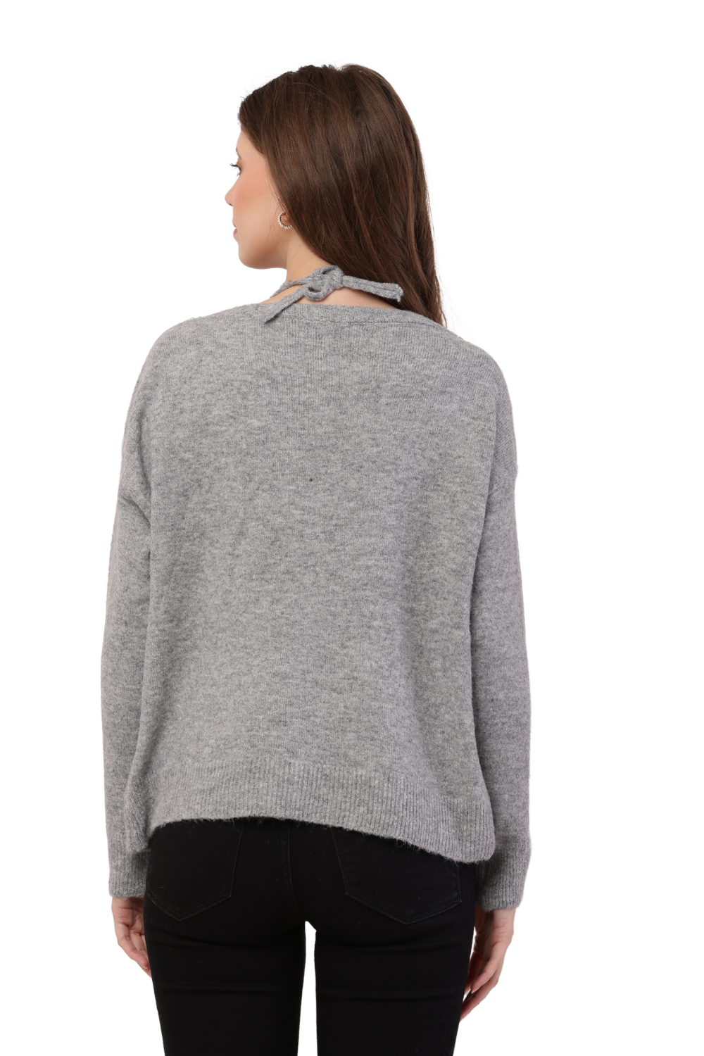 Korean Style Off-Shoulder Knit Sweater with Ribbon Tie Detail