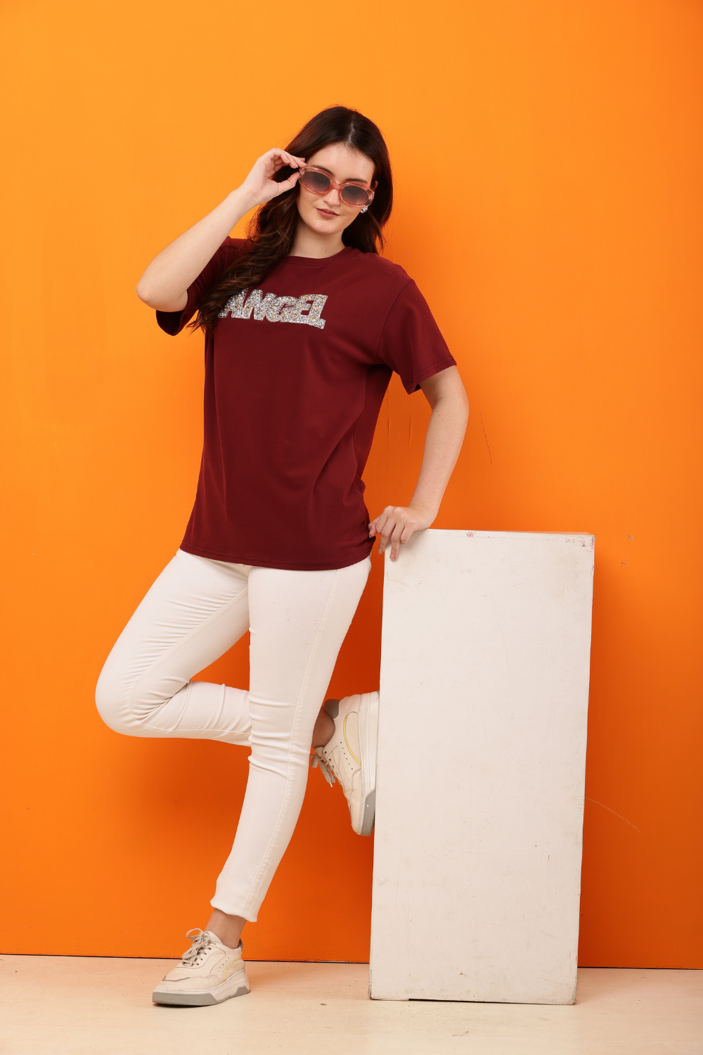 Korean Fashion White "ANGEL" Sequin Embellished T-Shirt for Women