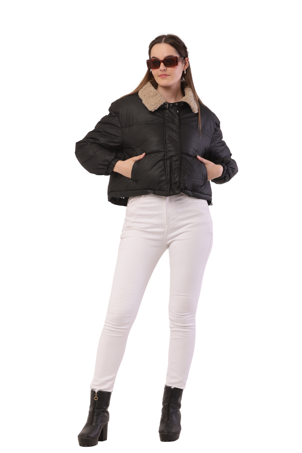 Trendy Puffer Jacket with Shearling Collar – Korean Fashion