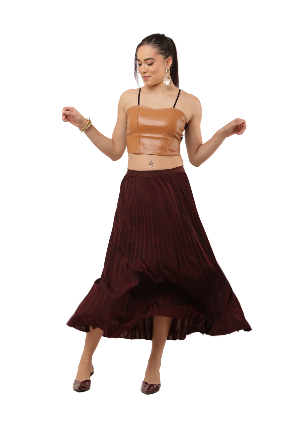 Elegant High-Waisted Pleated Midi Skirt for Women