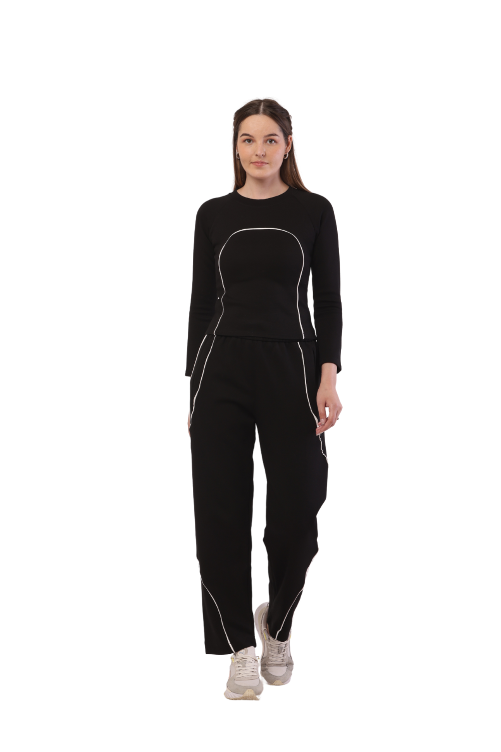 Korean Style Women's Athleisure Tracksuit - Trendy Sweatshirt & Joggers