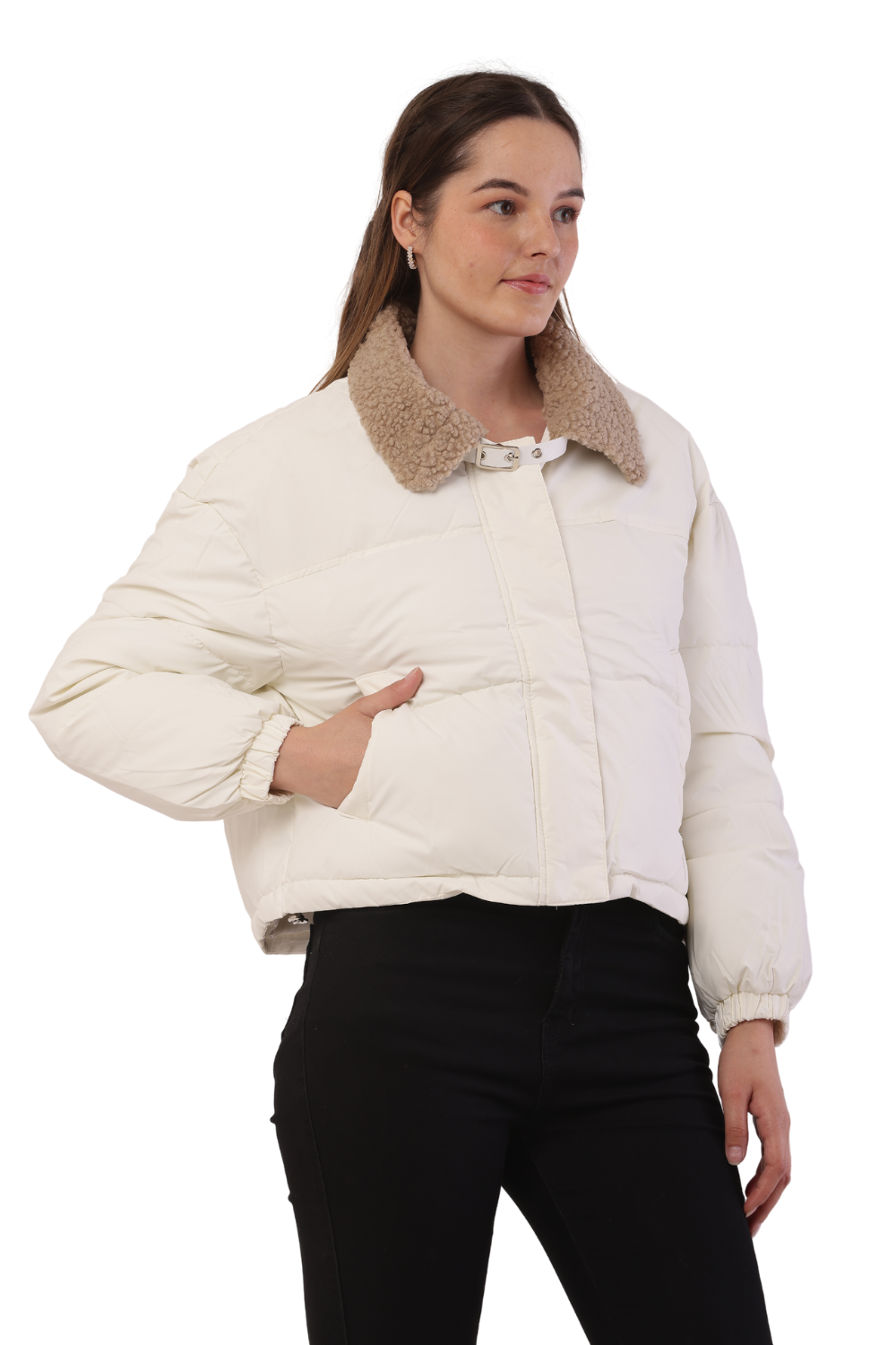 Trendy Puffer Jacket with Shearling Collar – Korean Fashion