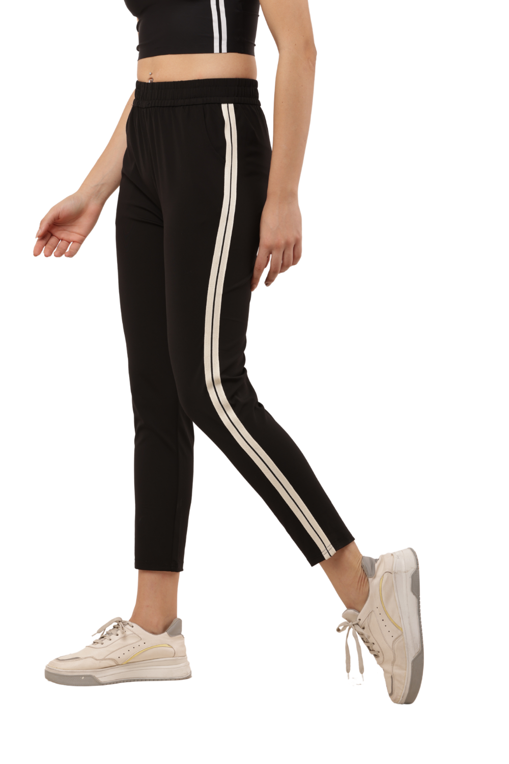 Women's Black Side Stripe Slim Fit Pants – Korean Cotton Casual Wear