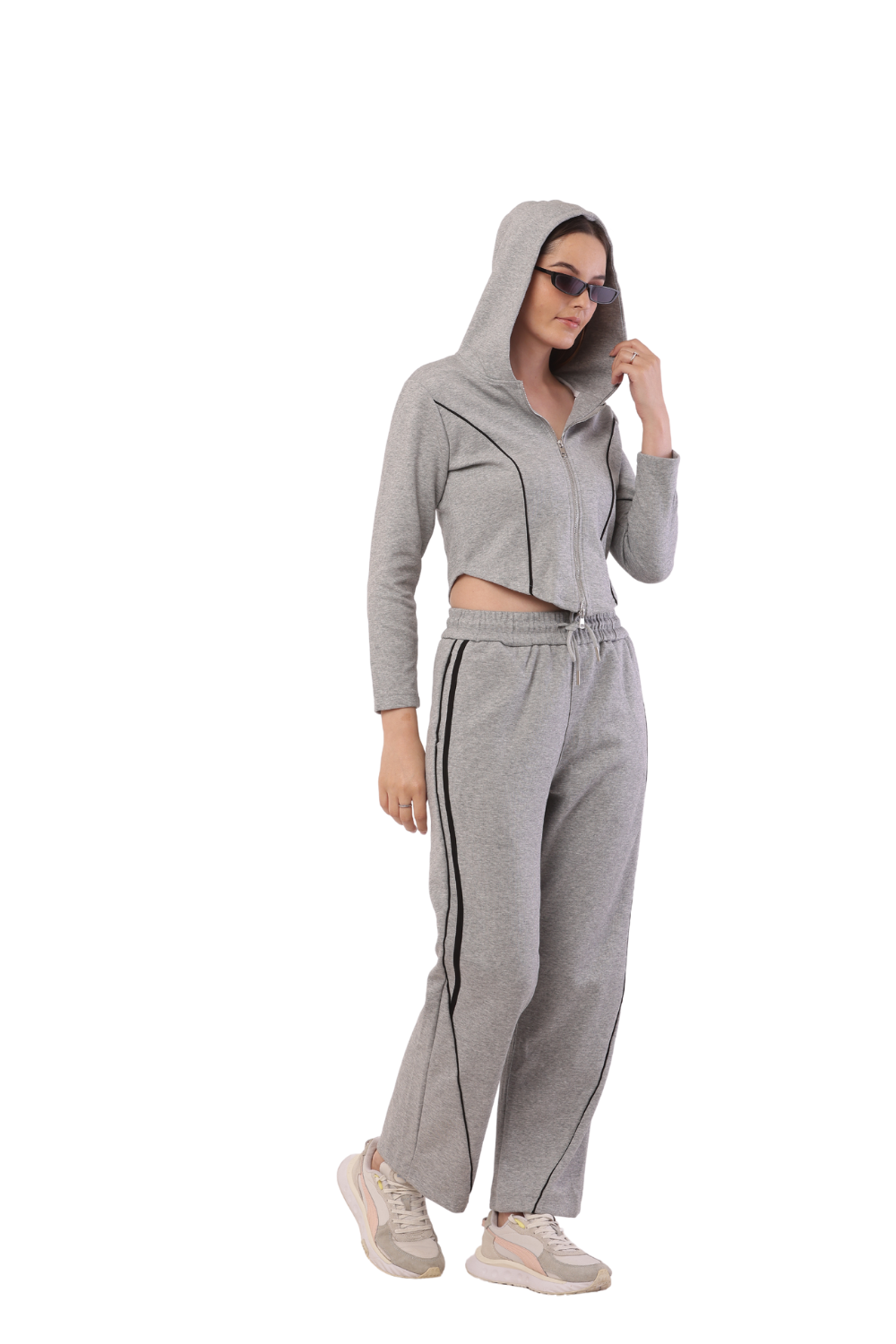 Trendy Korean Fashion Cropped Hoodie & Joggers Tracksuit for Women
