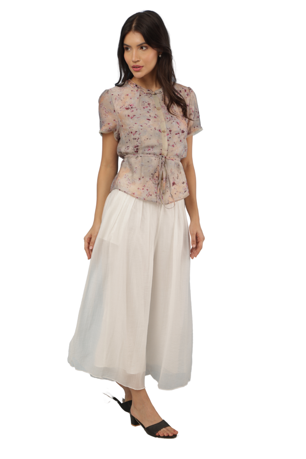 Marble Print Korean Style Shirt with Palazzo Pants
