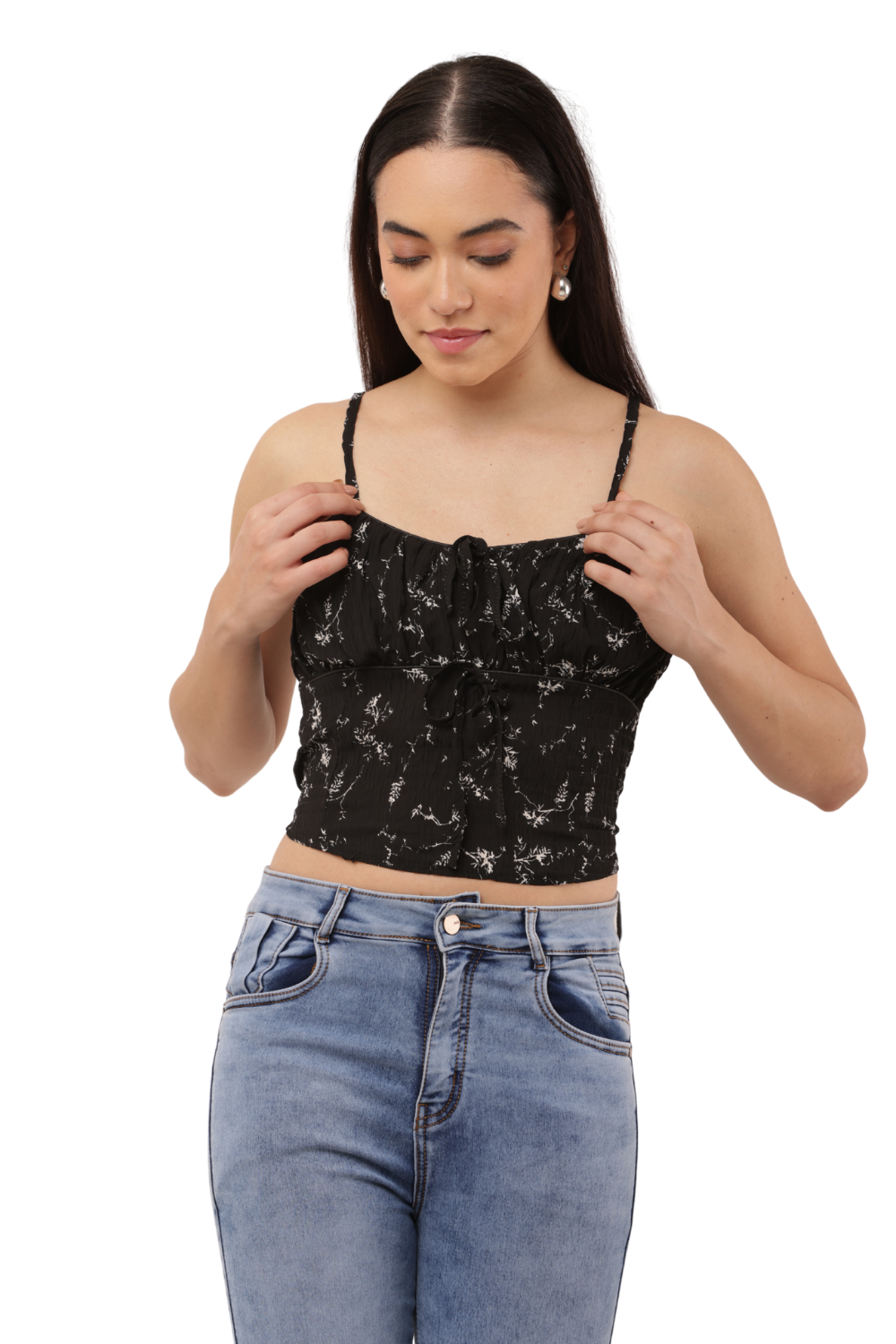 Floral Smocked Crop Top with Adjustable Straps – Korean Fashion