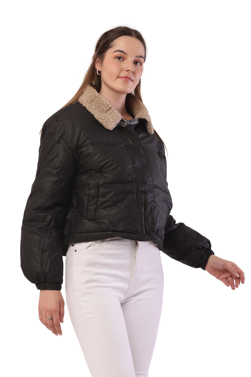 Trendy Puffer Jacket with Shearling Collar – Korean Fashion