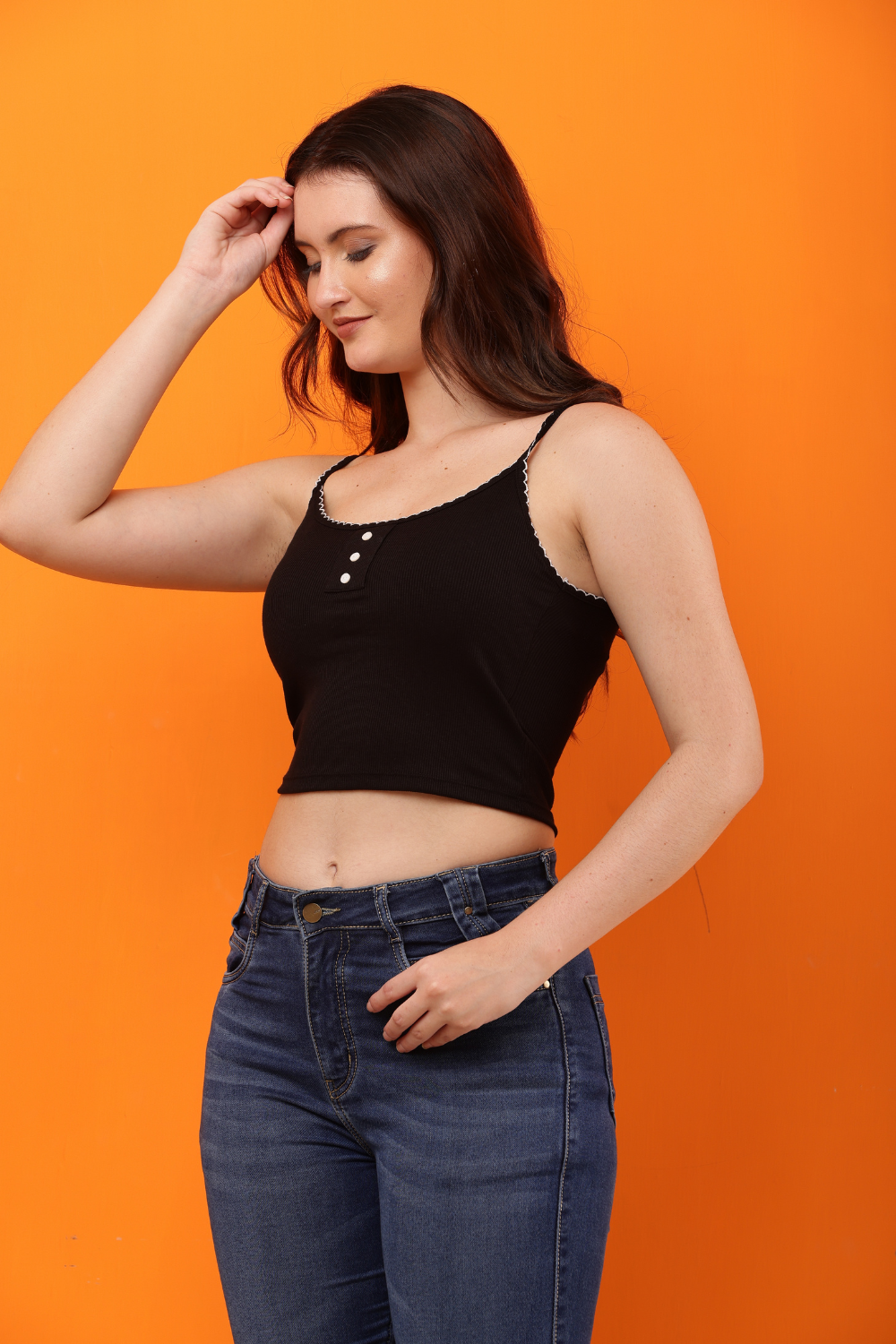 Ribbed Korean Spaghetti Strap Crop Top