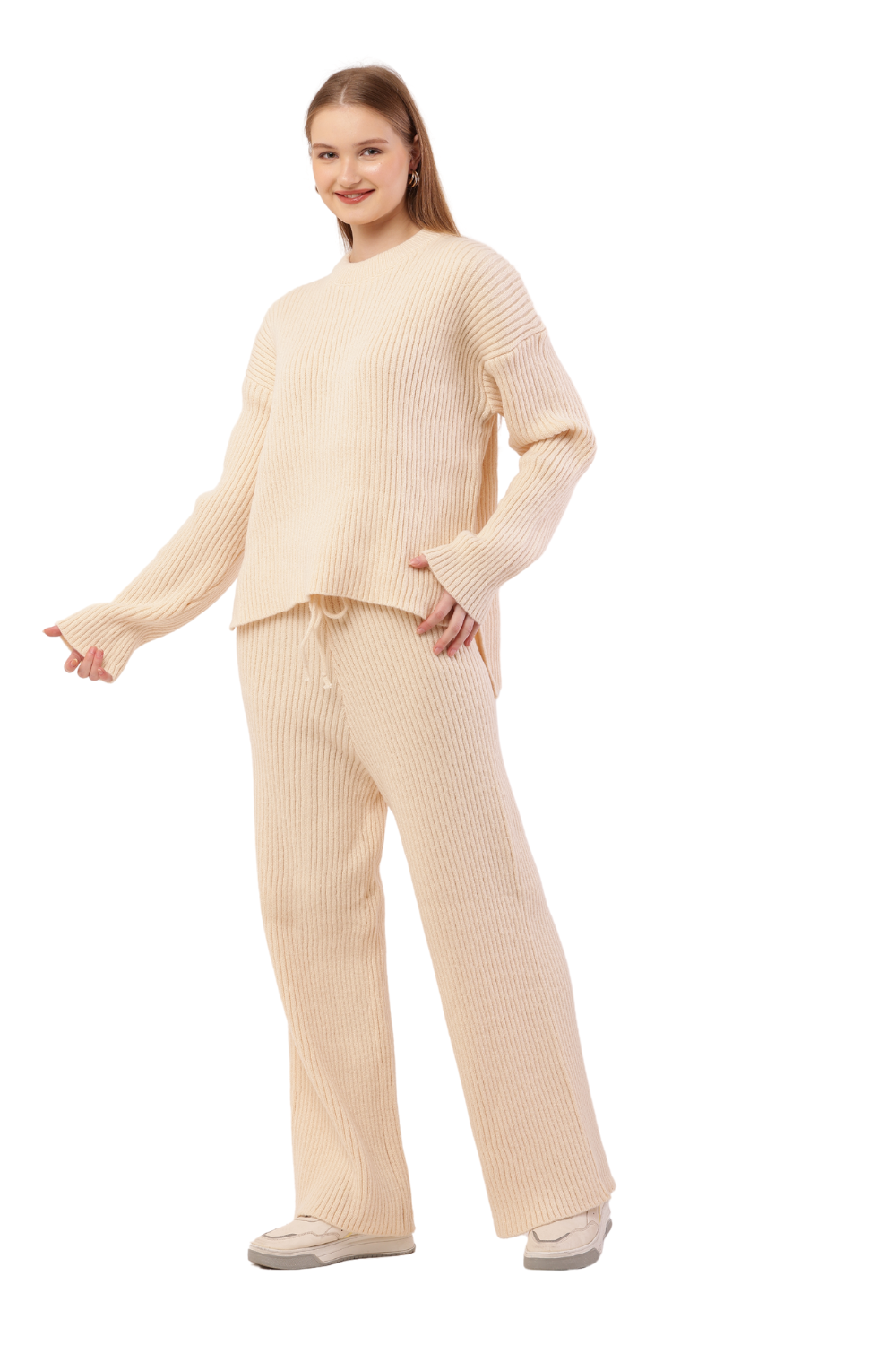 Oversized Ribbed Knit Sweater & Pants Set – Korean Fashion Loungewear