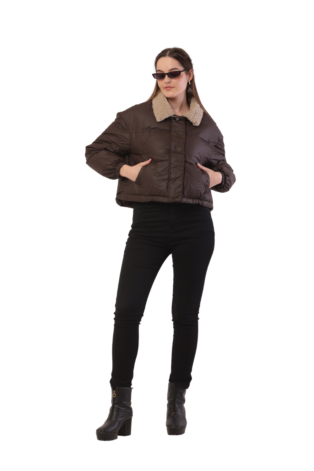 Trendy Puffer Jacket with Shearling Collar – Korean Fashion