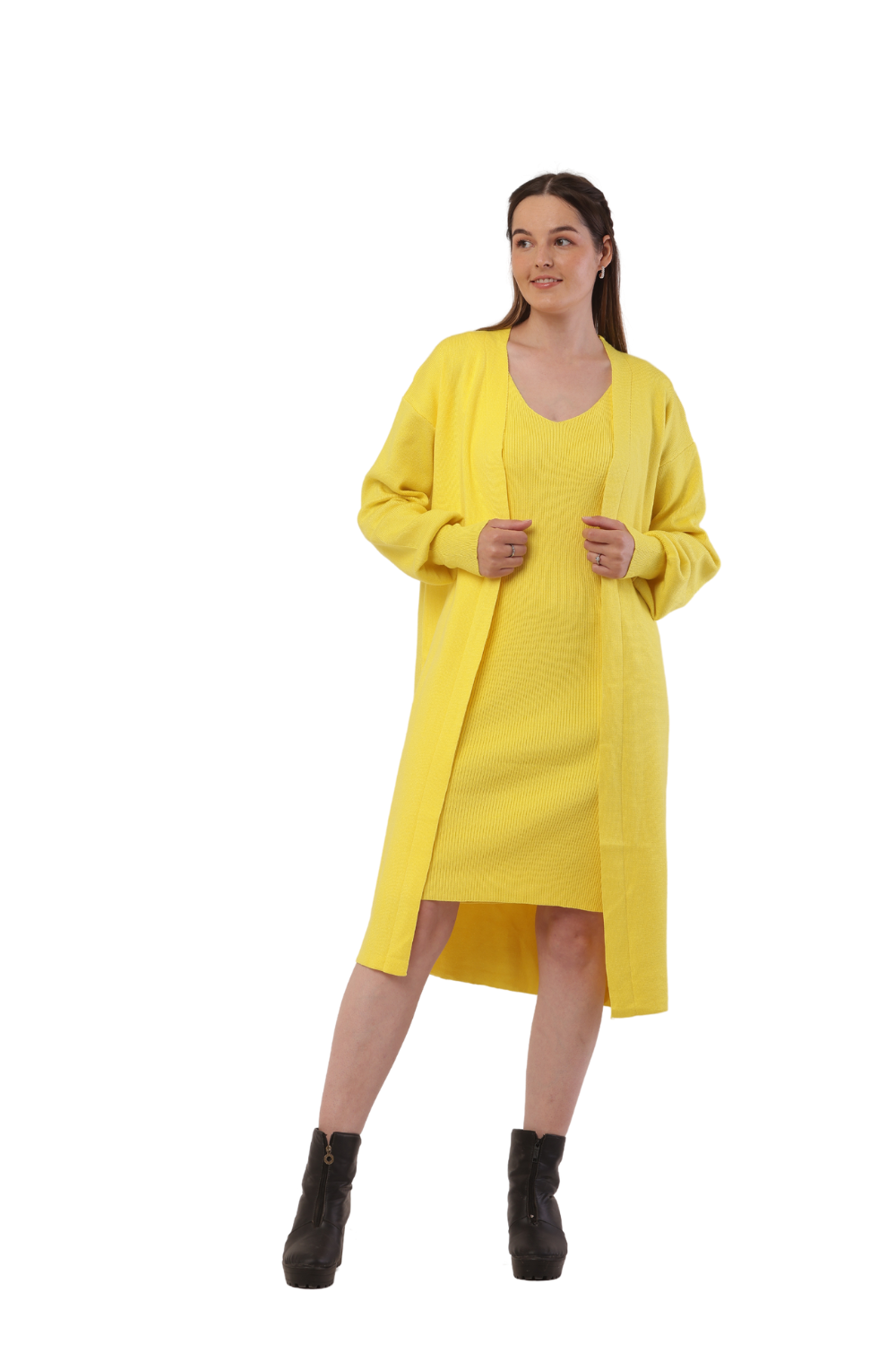 Korean-Inspired Knit Cardigan & Dress Set – Chic & Cozy Fashion