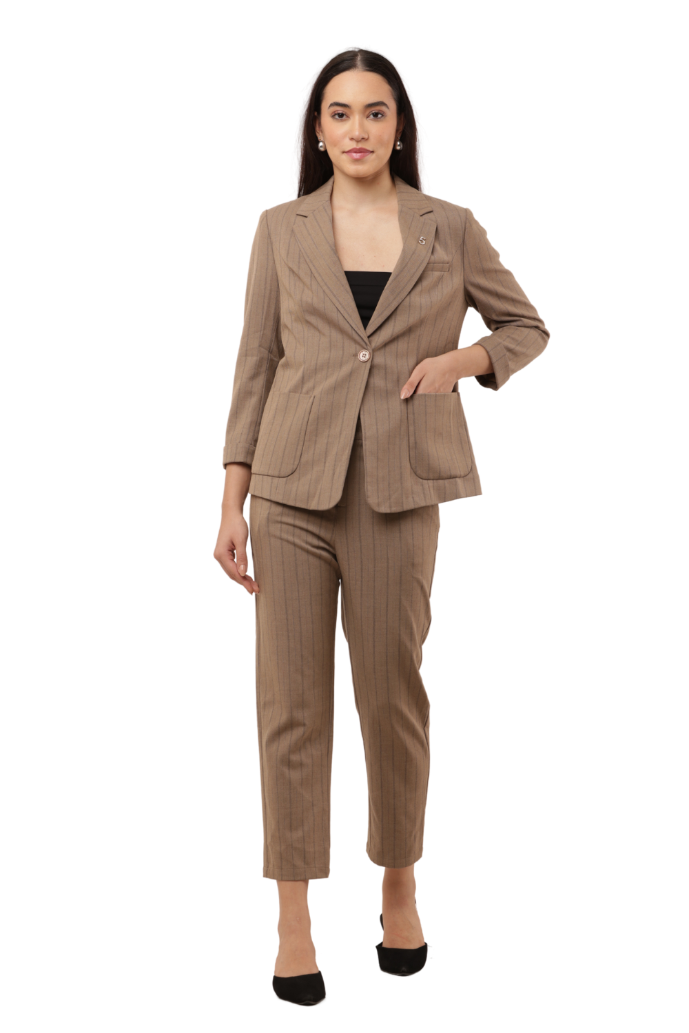 Women's Pinstripe Co-ord Blazer & Pant Set – Korean Fashion Office Wear