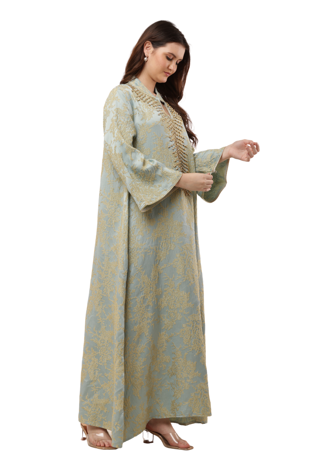 Elegant Sky Blue Embroidered Korean Kaftan Free Size – Korean Fashion & Clothes