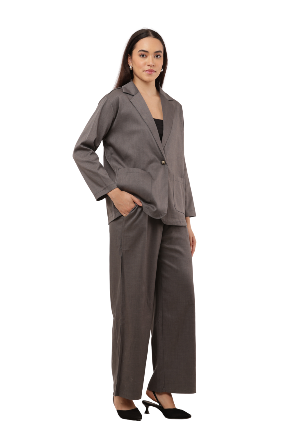 Elegant Blazer & Wide-Leg Pant Co-ord Set Free Size – Korean Fashion