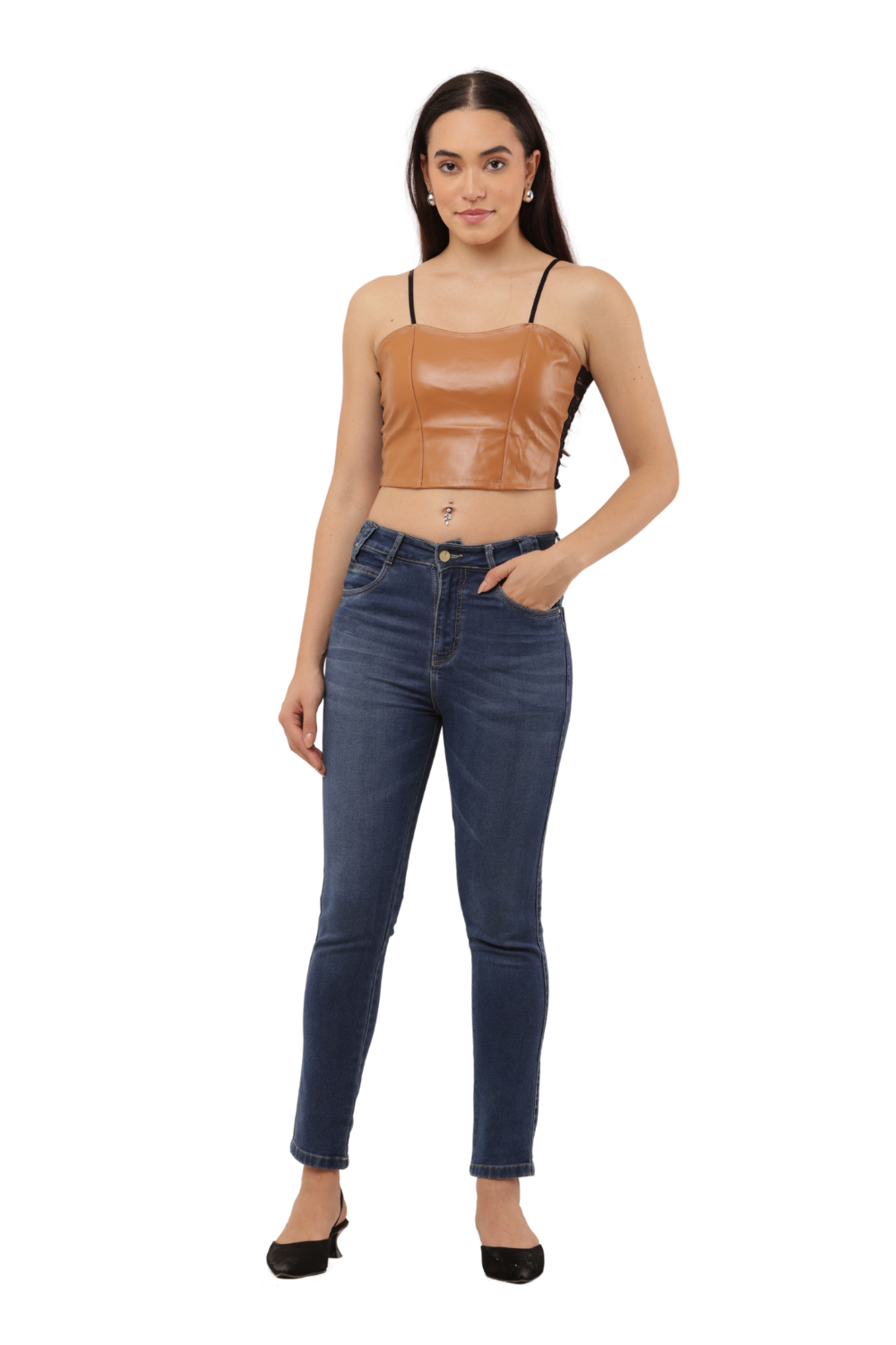 Women's Dual Style Crop Top Set Free Size - Lace & Faux Leather | Korean Fashion