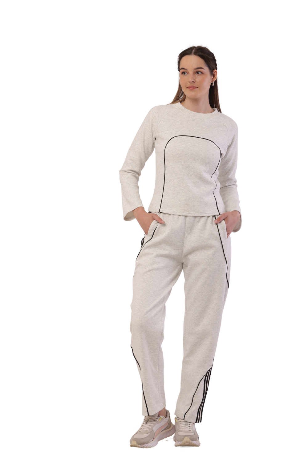 Korean Style Women's Athleisure Tracksuit - Trendy Sweatshirt & Joggers