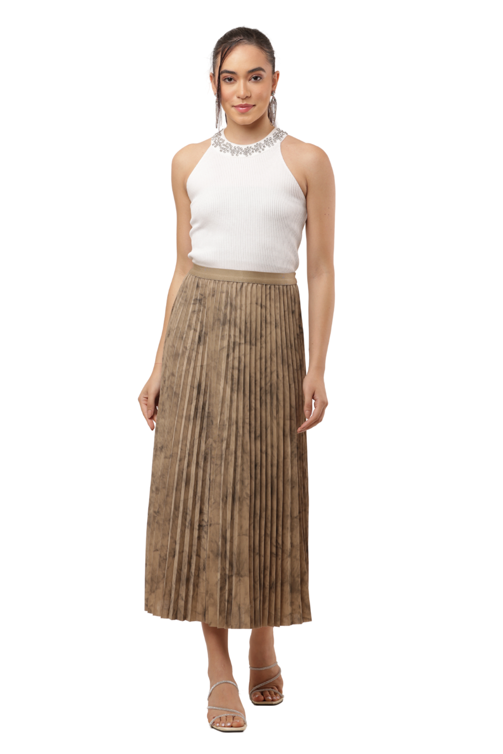 Korean Style Pleated Midi Skirt Free Size for Women – Elegant Tie-Dye Look
