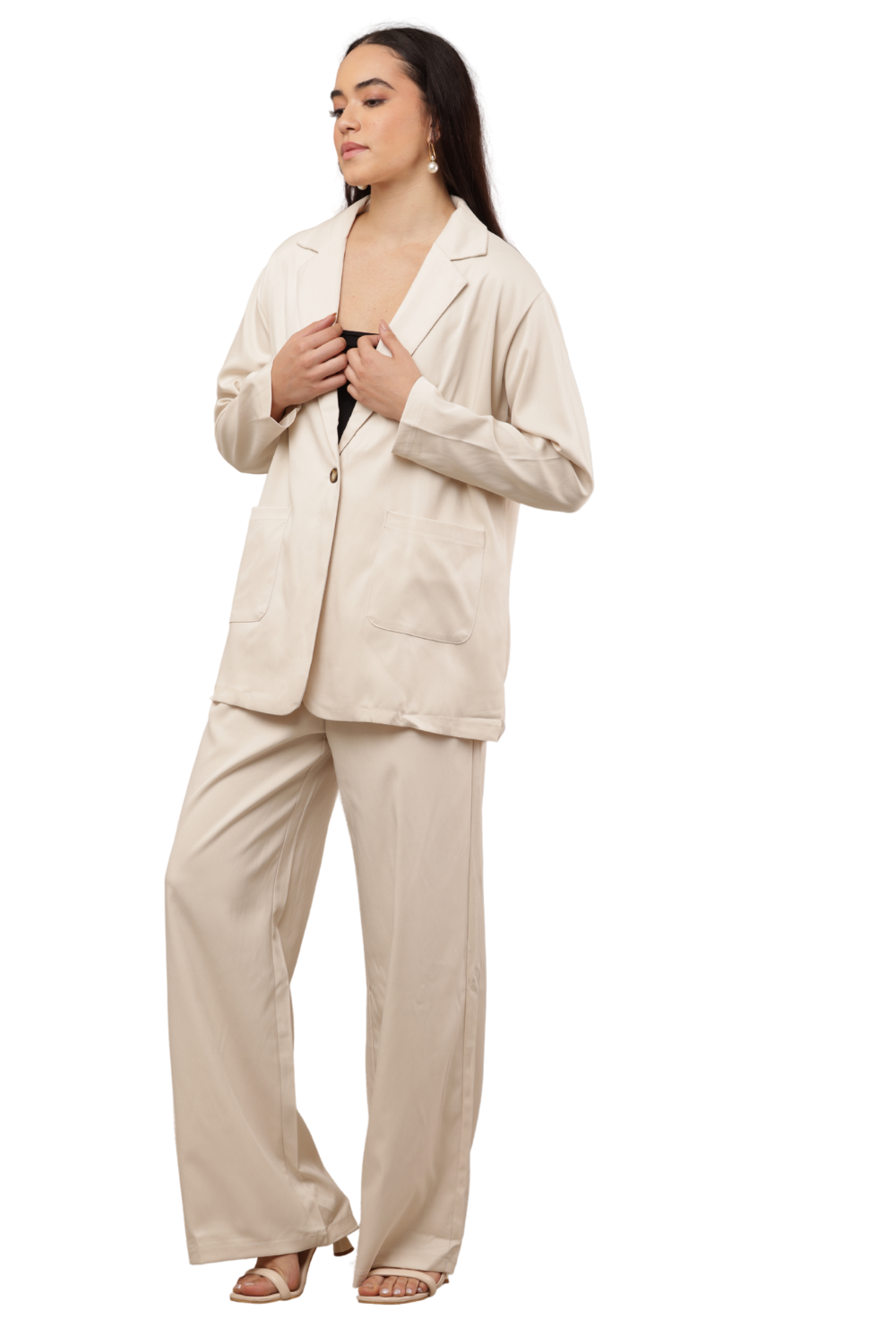 Elegant Blazer & Wide-Leg Pant Co-ord Set Free Size – Korean Fashion
