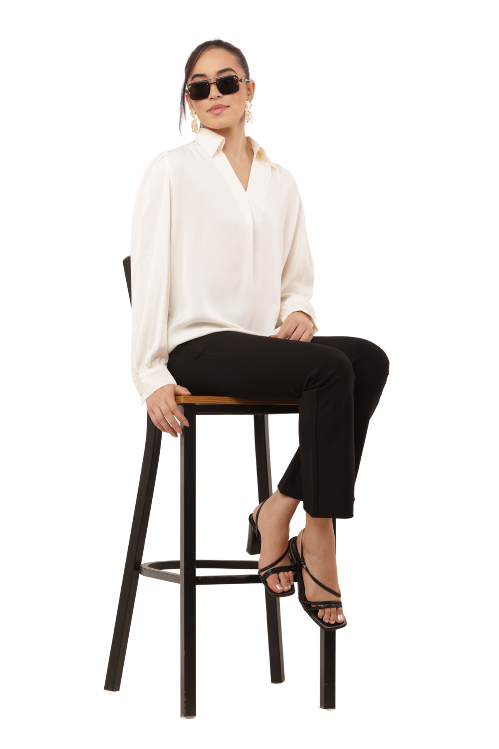 Elegant Korean Silk Chiffon Shirt with V-Collar Neck