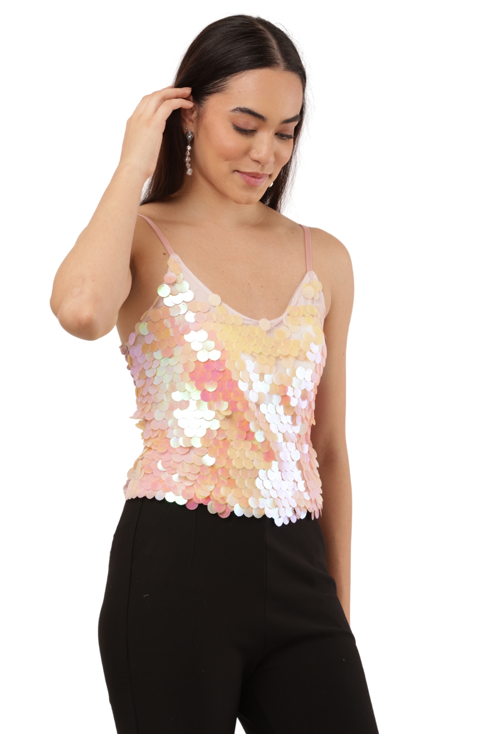 Sequin Strappy Camisole Free Size Top – Korean Fashion Inspired