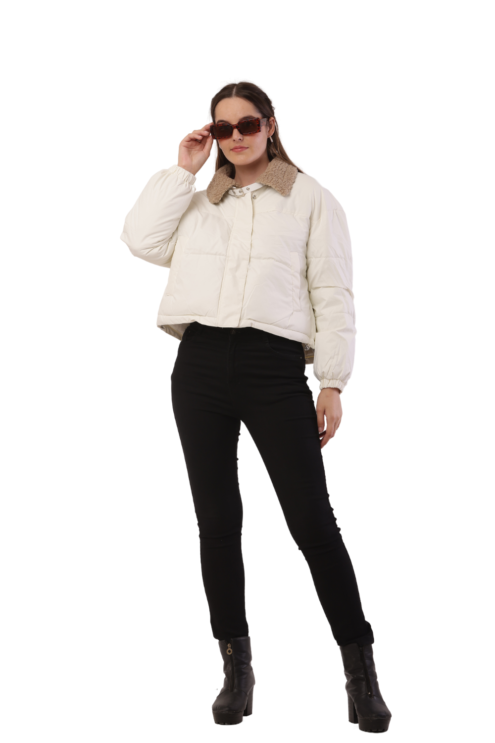 Trendy Puffer Jacket with Shearling Collar – Korean Fashion