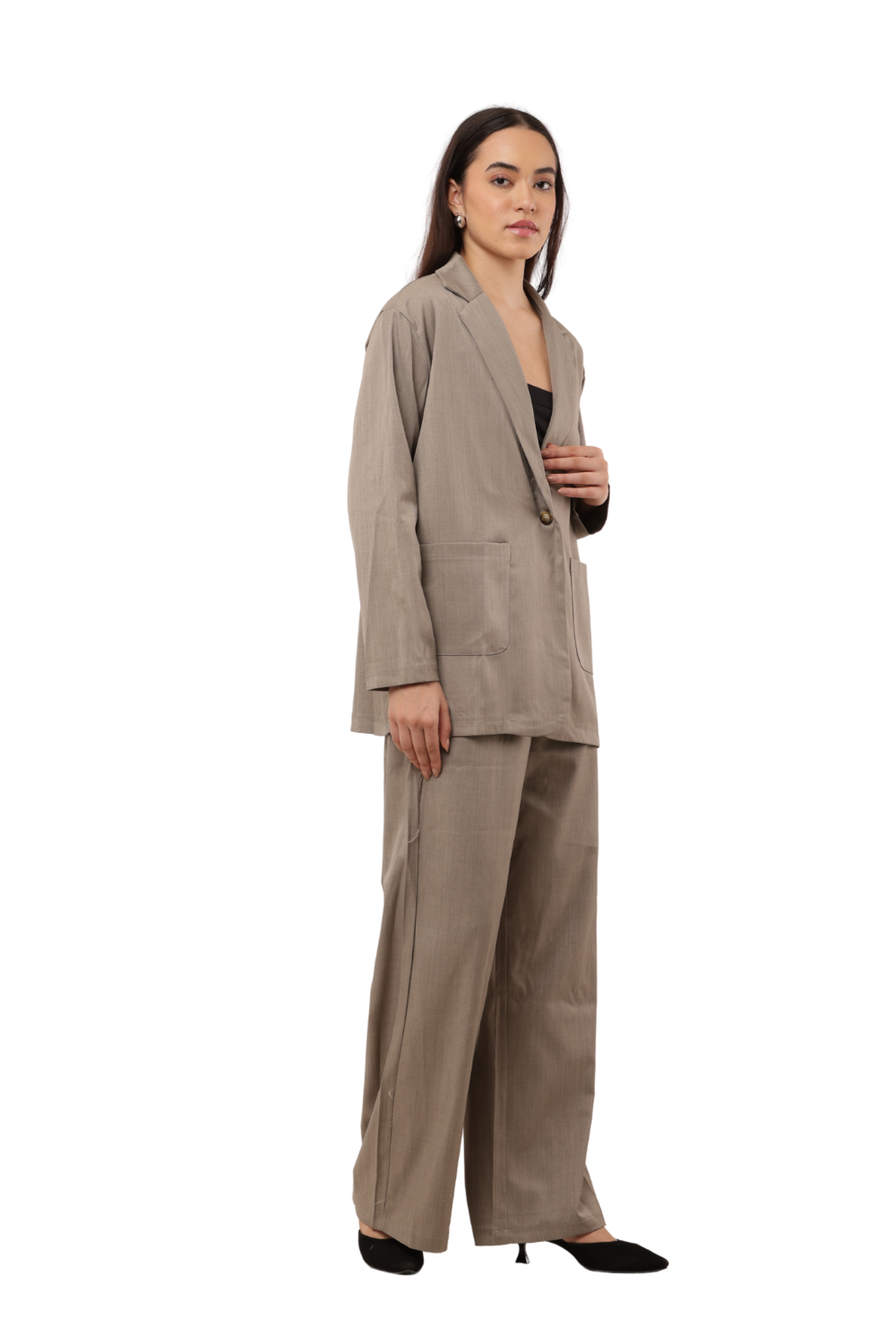Elegant Blazer & Wide-Leg Pant Co-ord Set Free Size – Korean Fashion