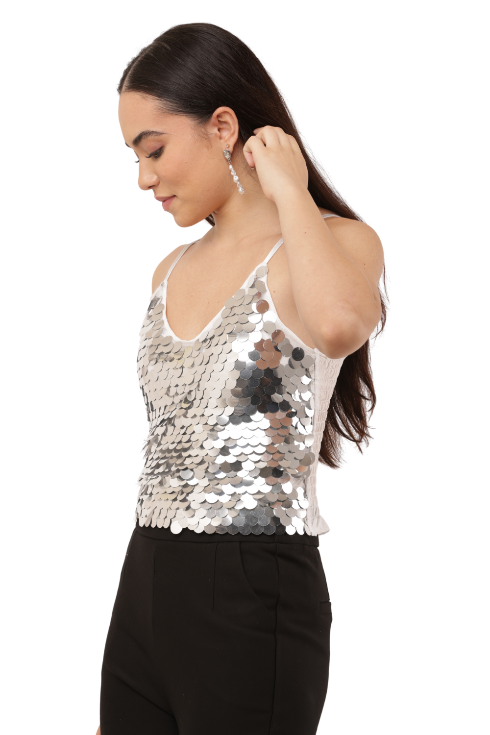 Sequin Strappy Camisole Free Size Top – Korean Fashion Inspired
