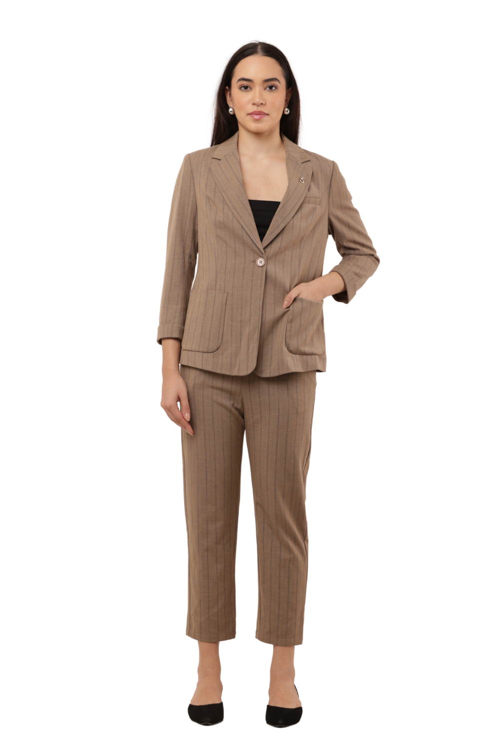 Women's Pinstripe Co-ord Blazer & Pant Set – Korean Fashion Office Wear