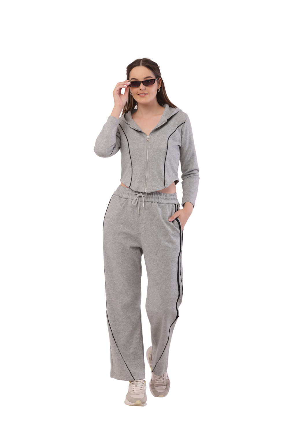 Trendy Korean Fashion Cropped Hoodie & Joggers Tracksuit for Women