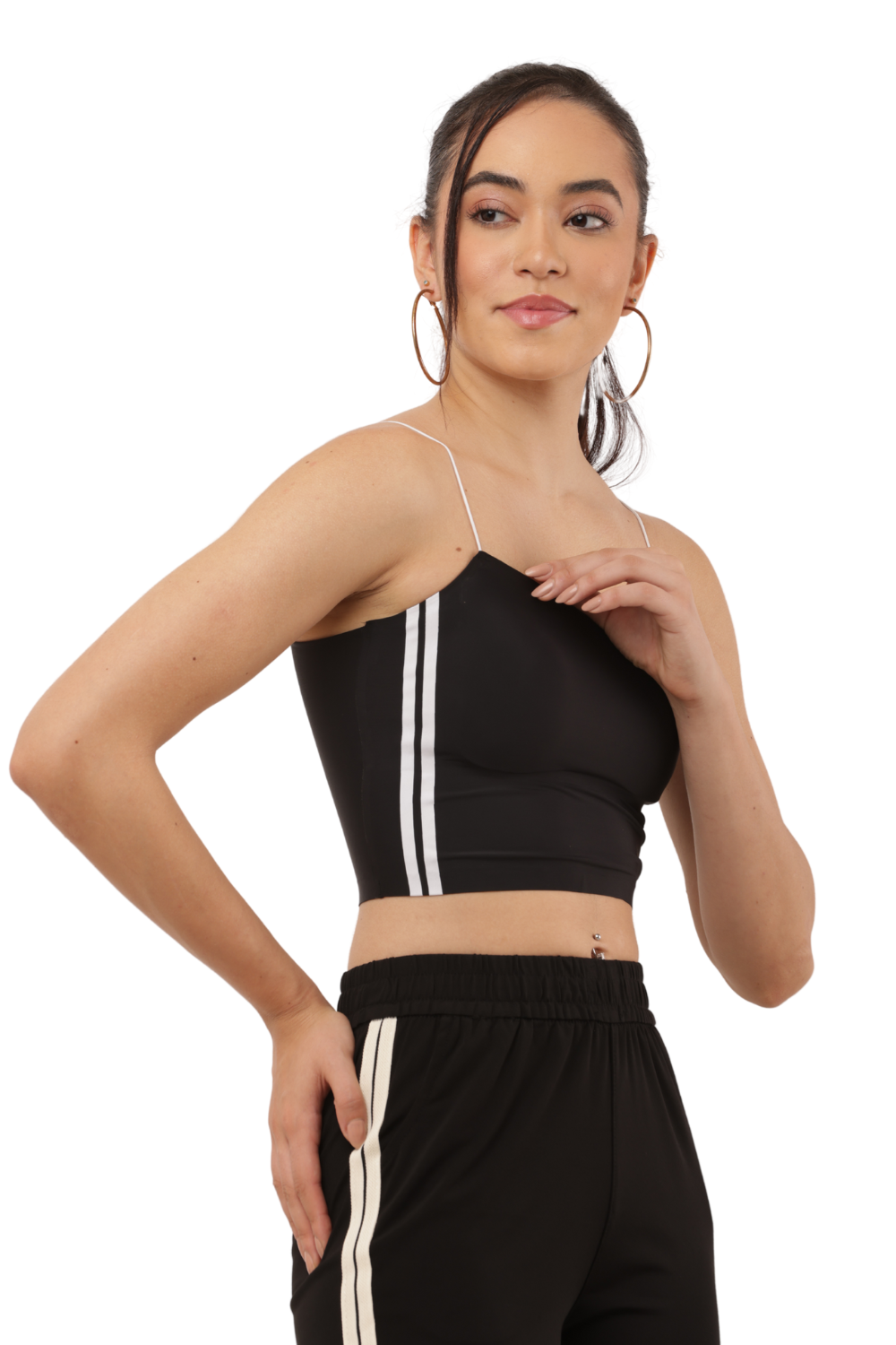 Women's Black Side Stripe Slim Fit Pants – Korean Cotton Casual Wear