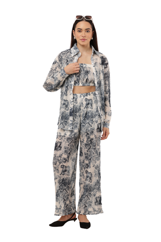 Print Wide-Leg Co-ord Pants – Korean Fashion Statement
