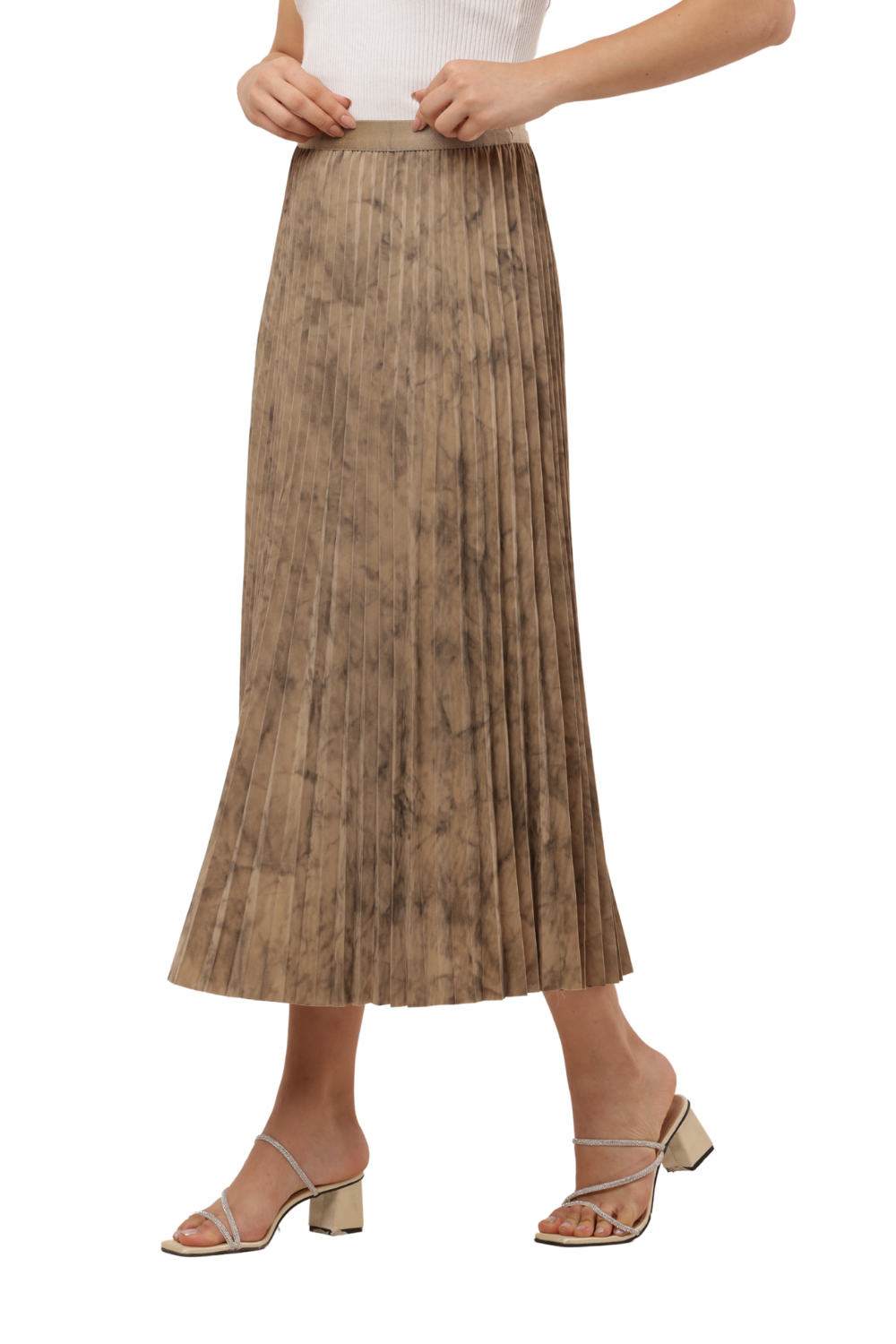 Korean Style Pleated Midi Skirt Free Size for Women – Elegant Tie-Dye Look