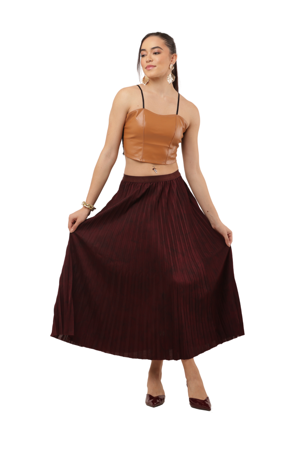Elegant High-Waisted Pleated Midi Skirt for Women