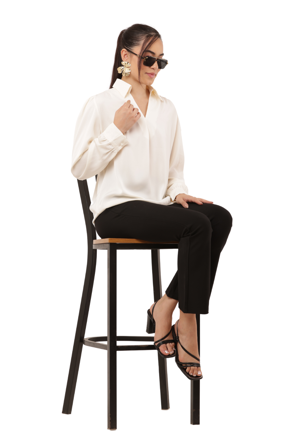 Elegant Korean Silk Chiffon Shirt with V-Collar Neck