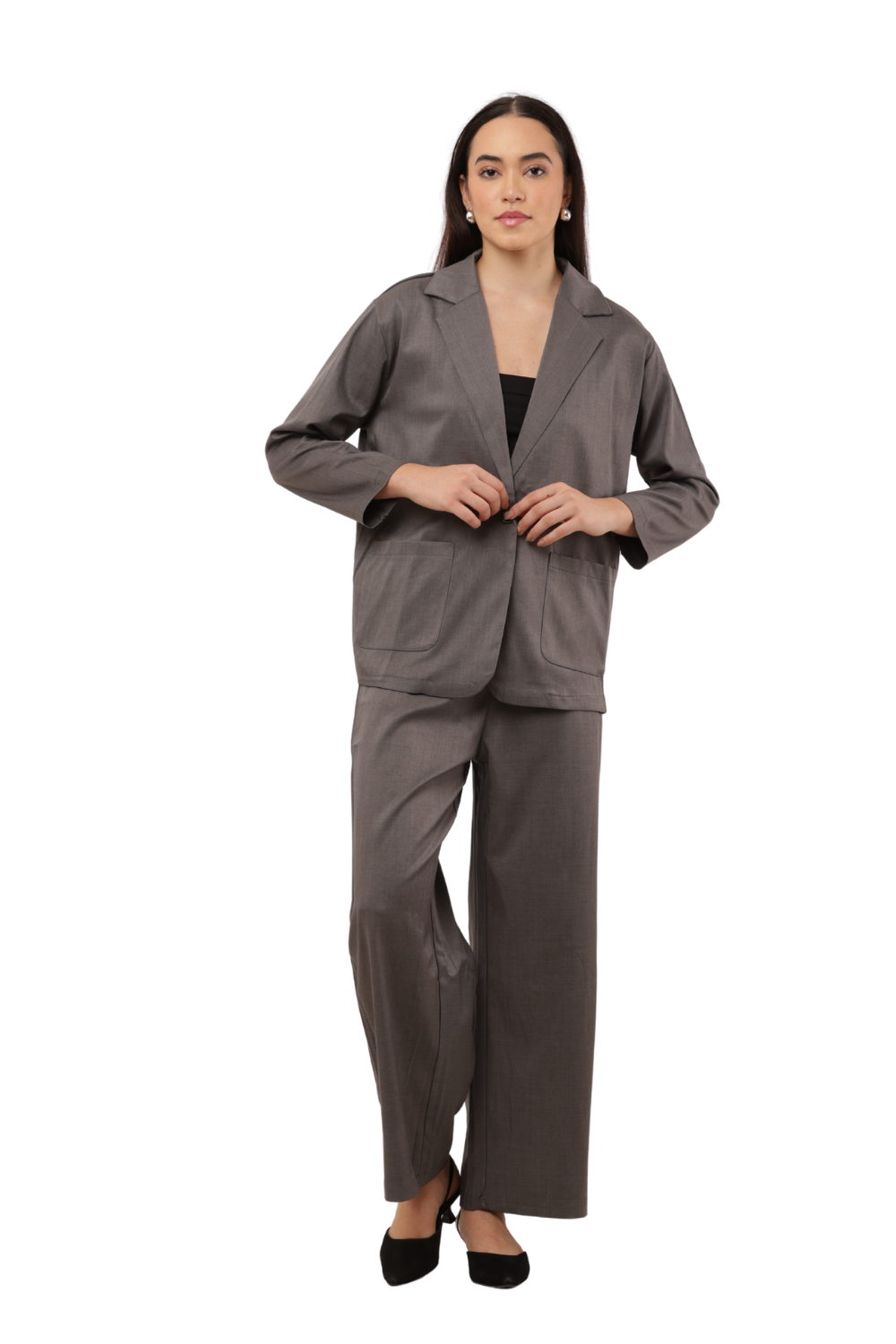Elegant Blazer & Wide-Leg Pant Co-ord Set Free Size – Korean Fashion