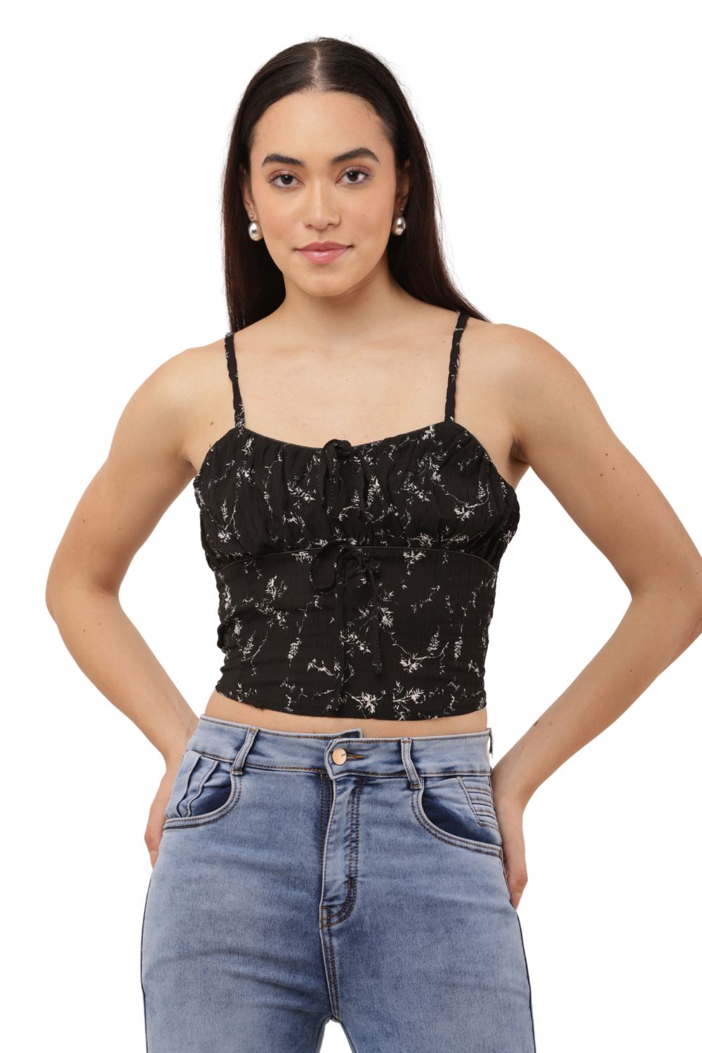 Floral Smocked Crop Top with Adjustable Straps – Korean Fashion