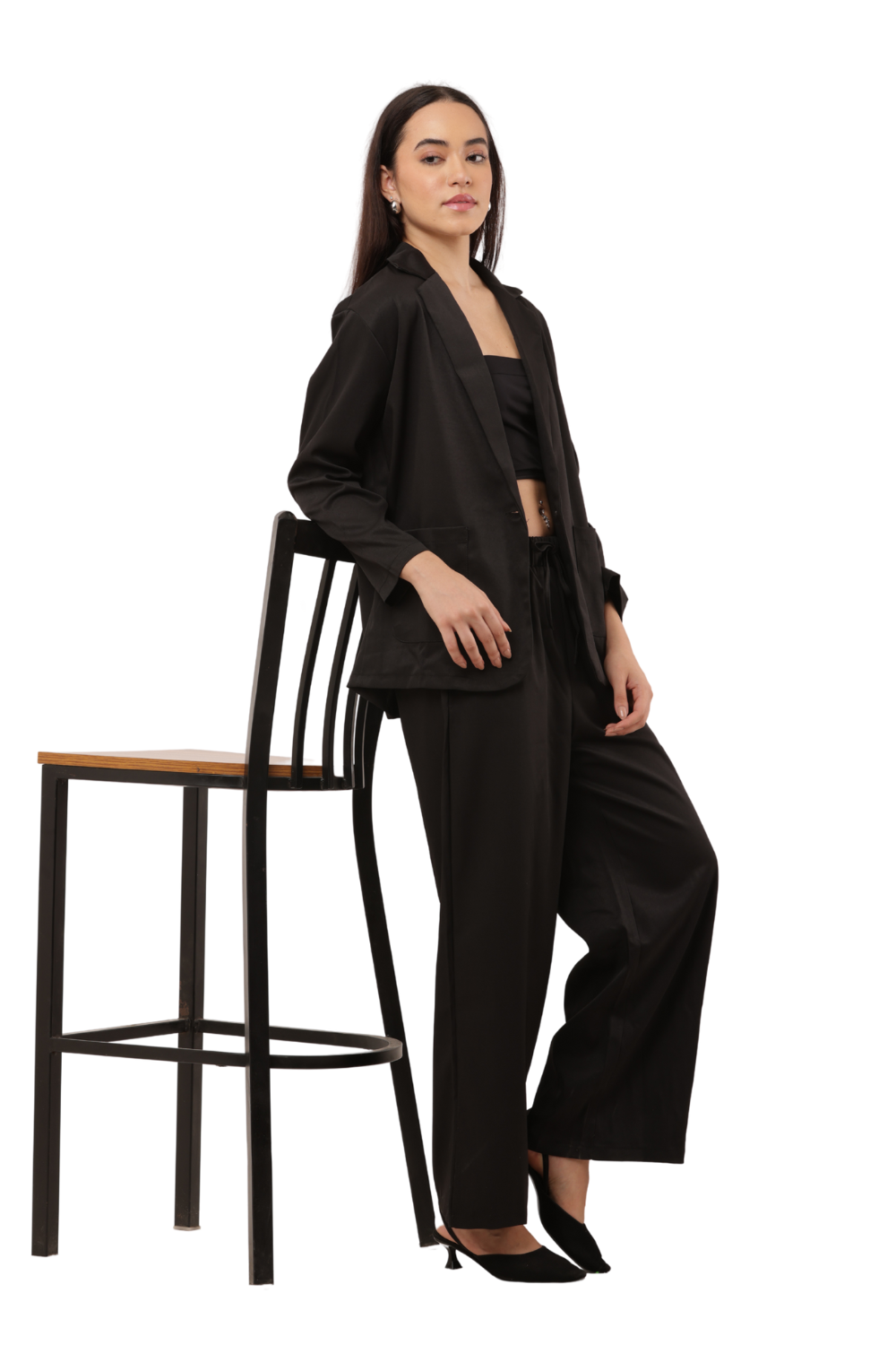 Elegant Blazer & Wide-Leg Pant Co-ord Set Free Size – Korean Fashion