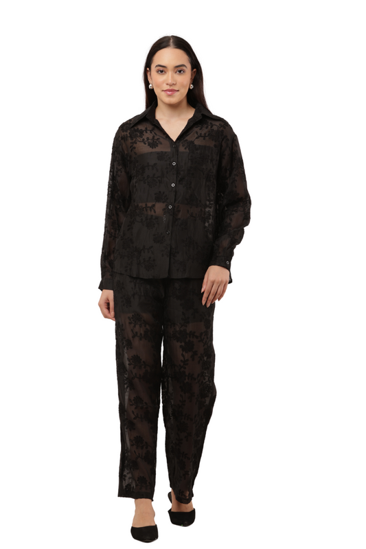 Sheer Embroidered Co-ord Shirt & Trouser Set