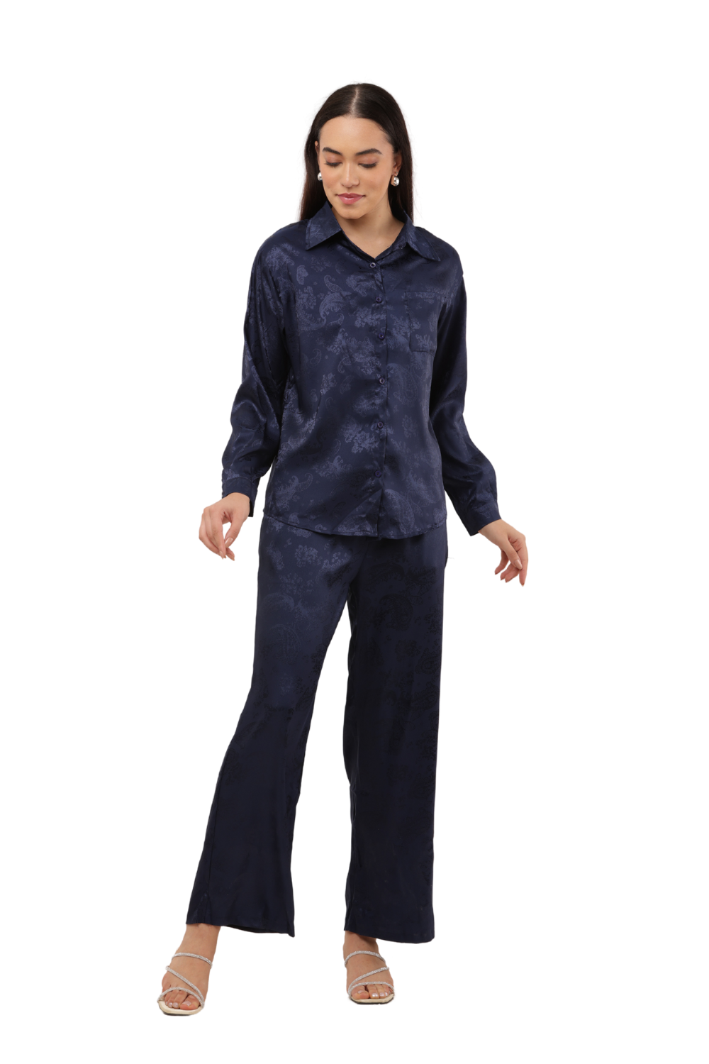 Elegant Satin Paisley Shirt and Trouser Co-ord Set