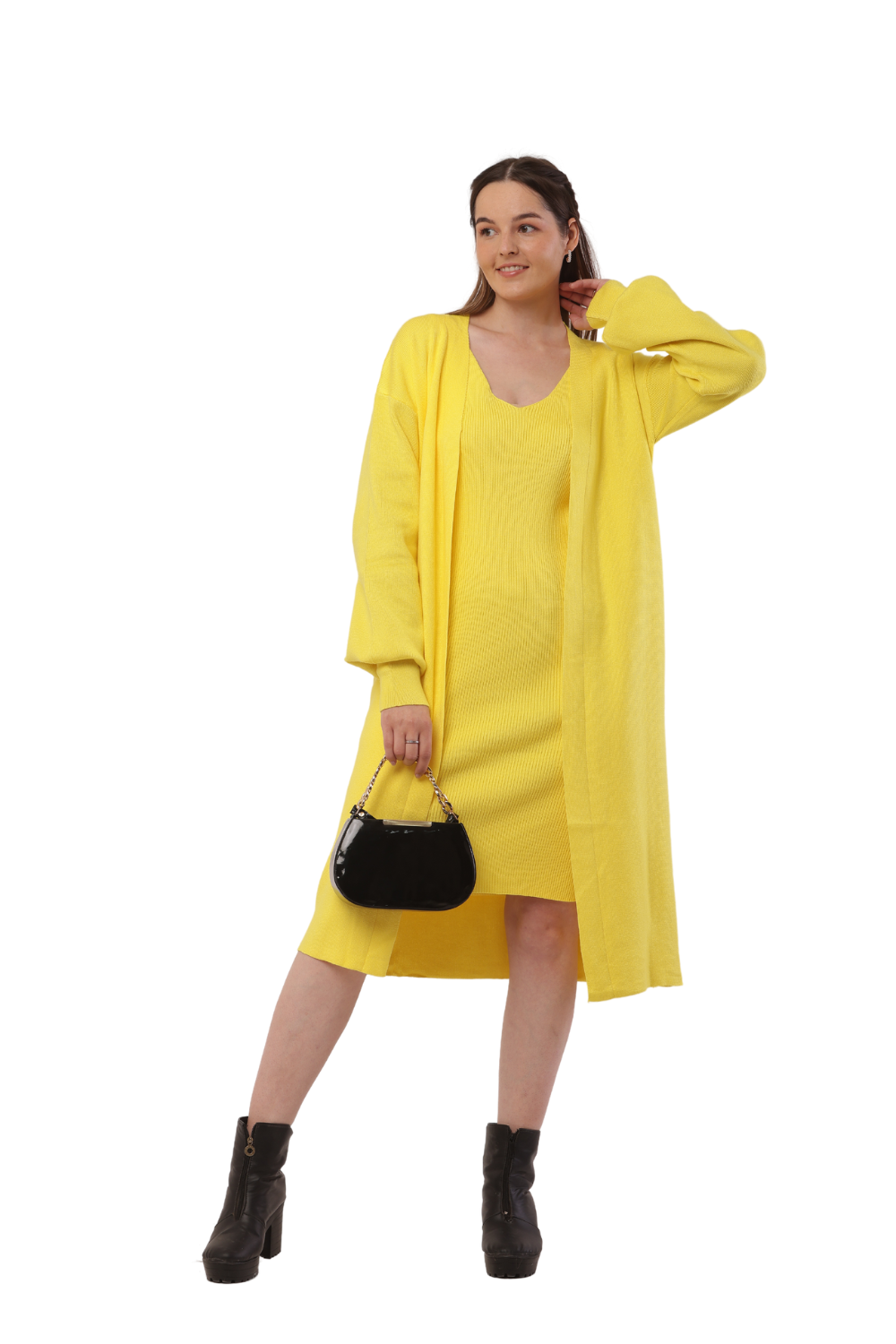Korean-Inspired Knit Cardigan & Dress Set – Chic & Cozy Fashion