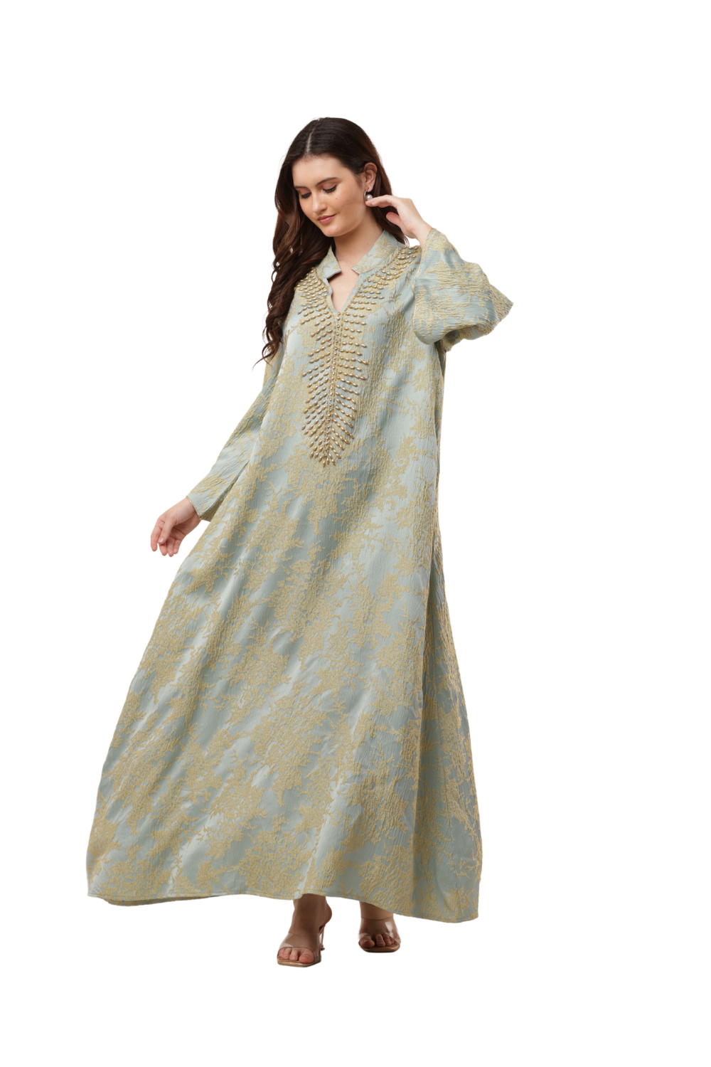 Elegant Sky Blue Embroidered Korean Kaftan Free Size – Korean Fashion & Clothes