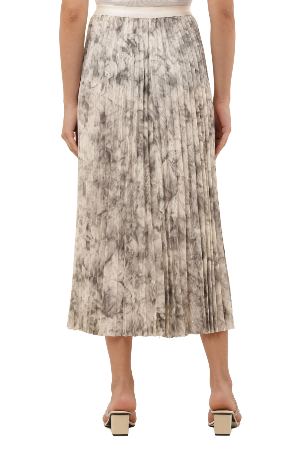 Elegant Pleated Midi Skirt with Tie-Dye Effect – Flowy & Chic