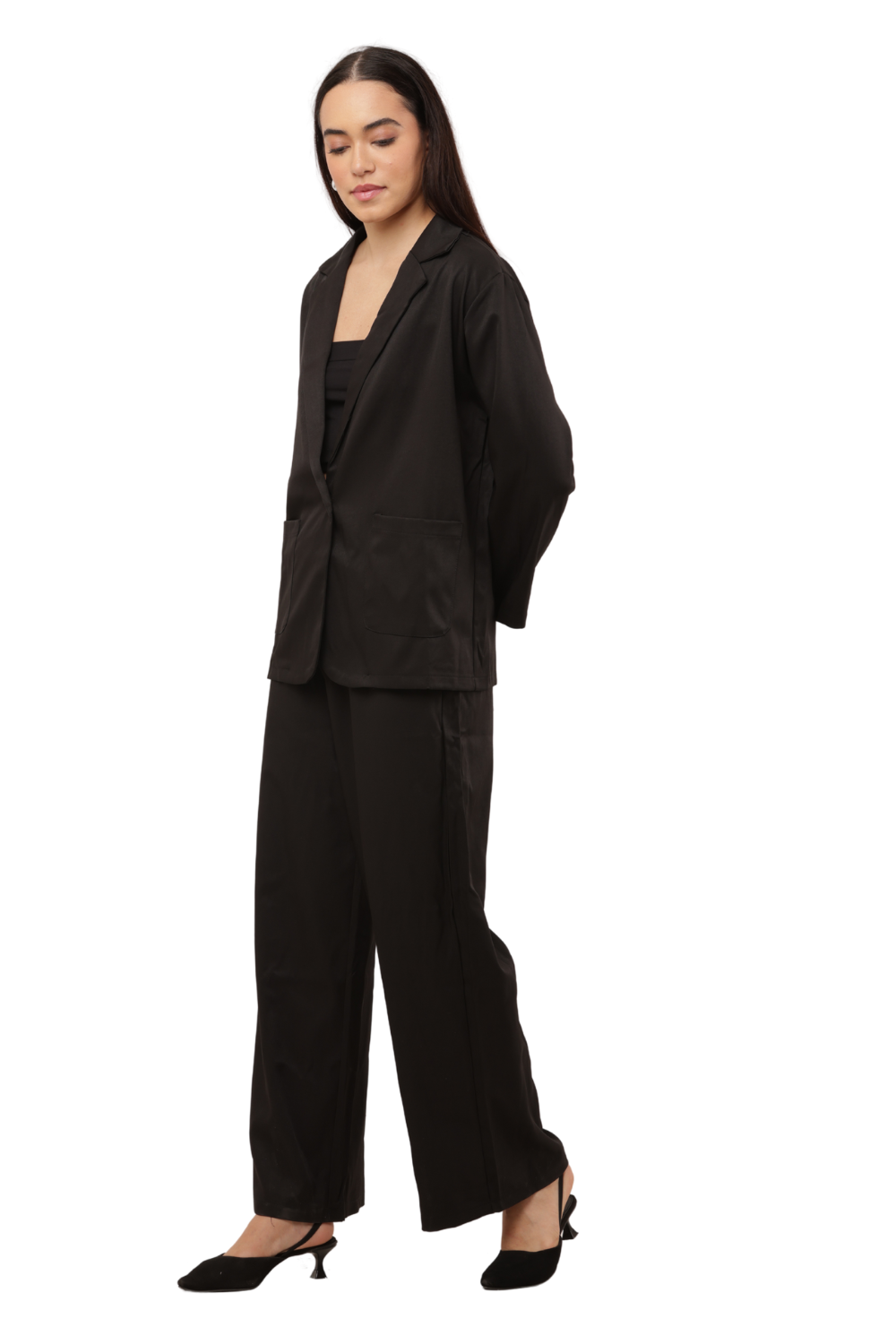 Elegant Blazer & Wide-Leg Pant Co-ord Set Free Size – Korean Fashion