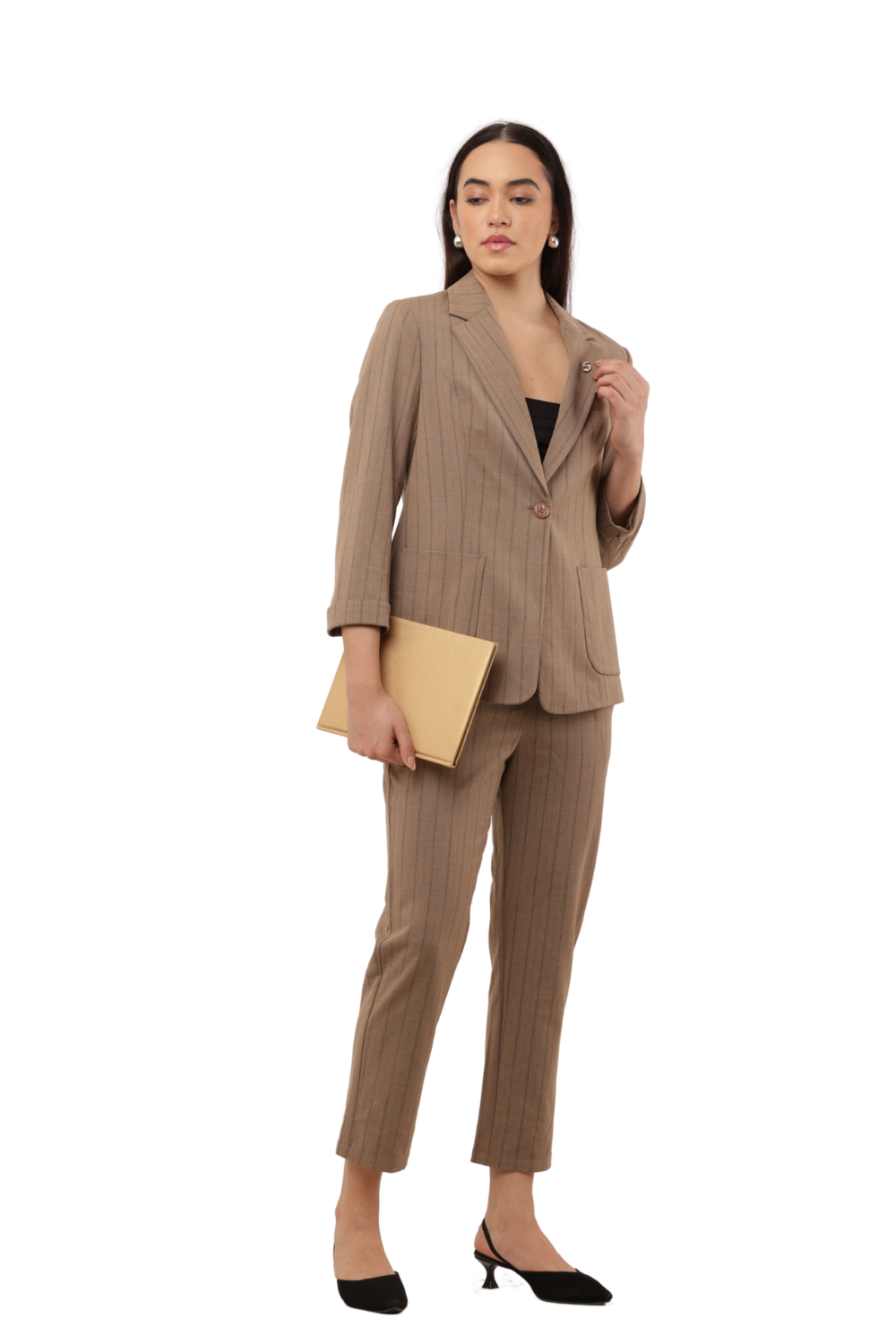 Women's Pinstripe Co-ord Blazer & Pant Set – Korean Fashion Office Wear
