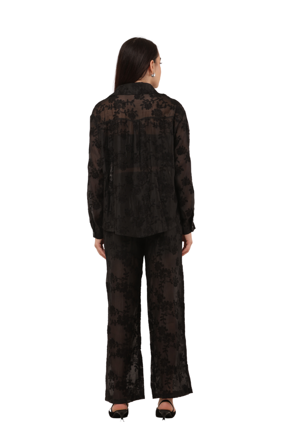Sheer Embroidered Co-ord Shirt & Trouser Set
