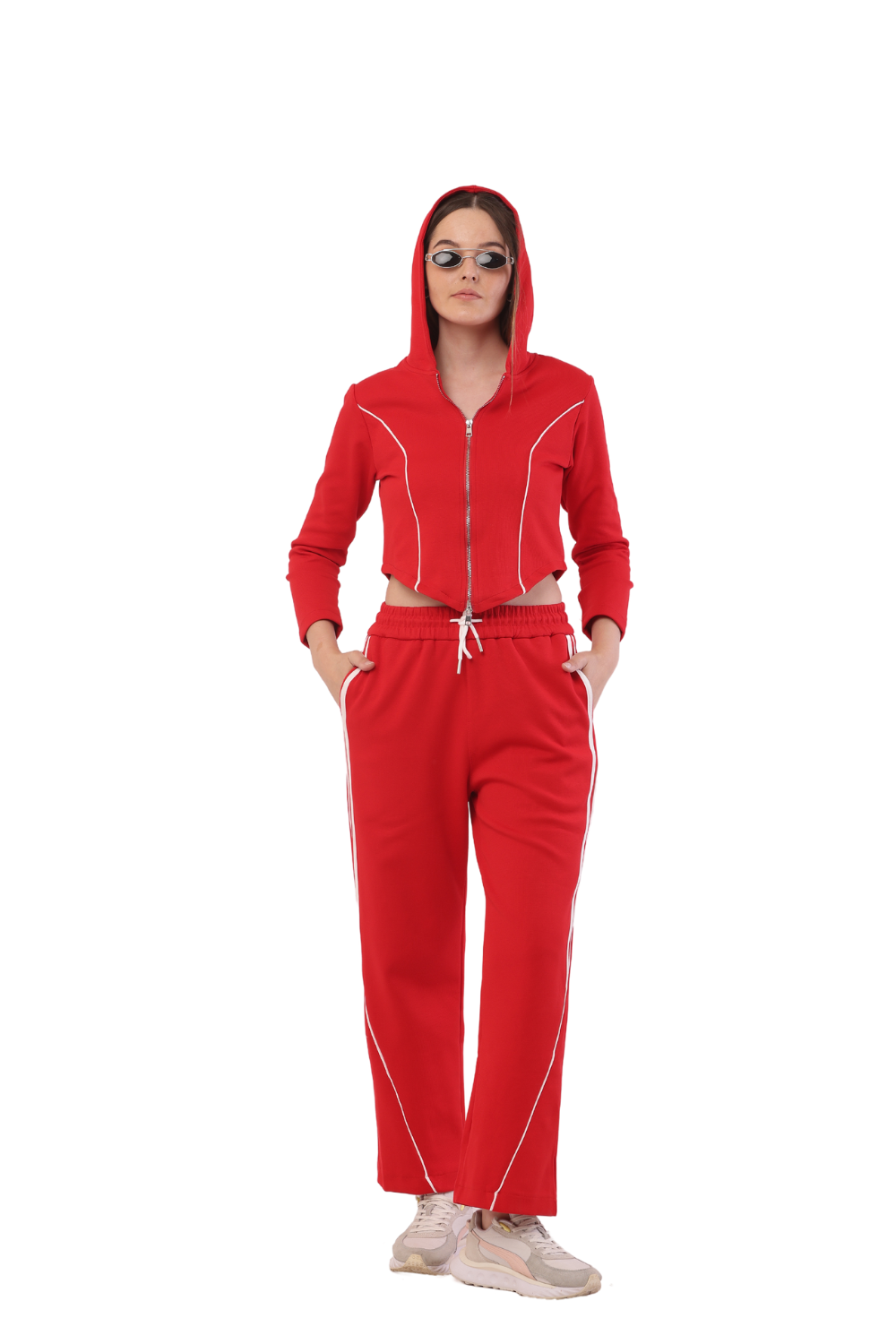 Trendy Korean Fashion Cropped Hoodie & Joggers Tracksuit for Women