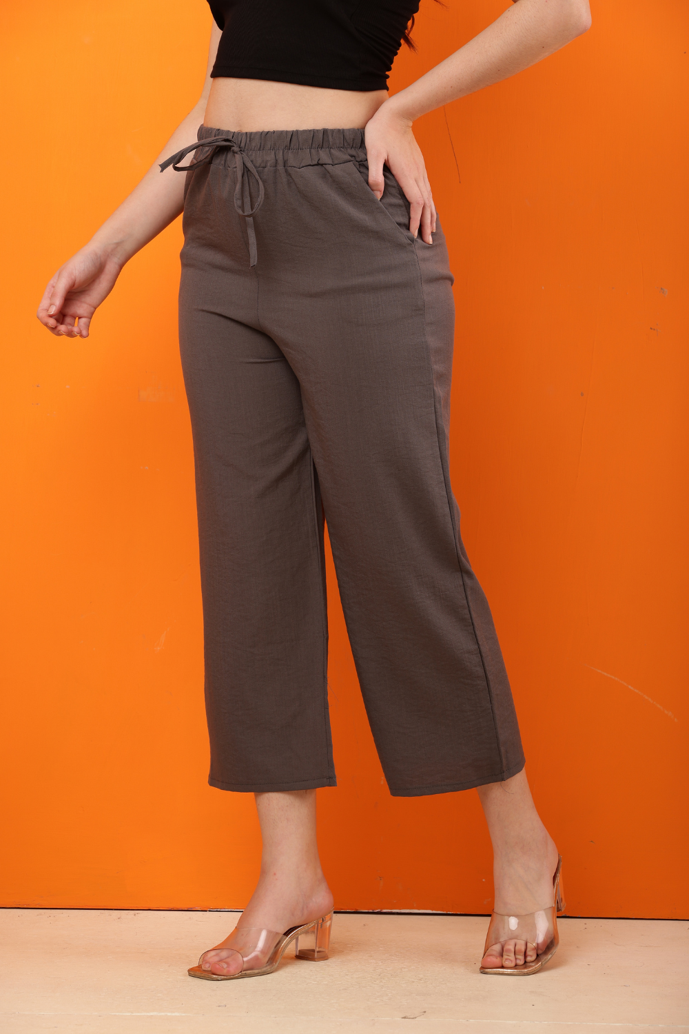 Elegant High-Waisted Wide-Leg Trousers – Korean Fashion for Women