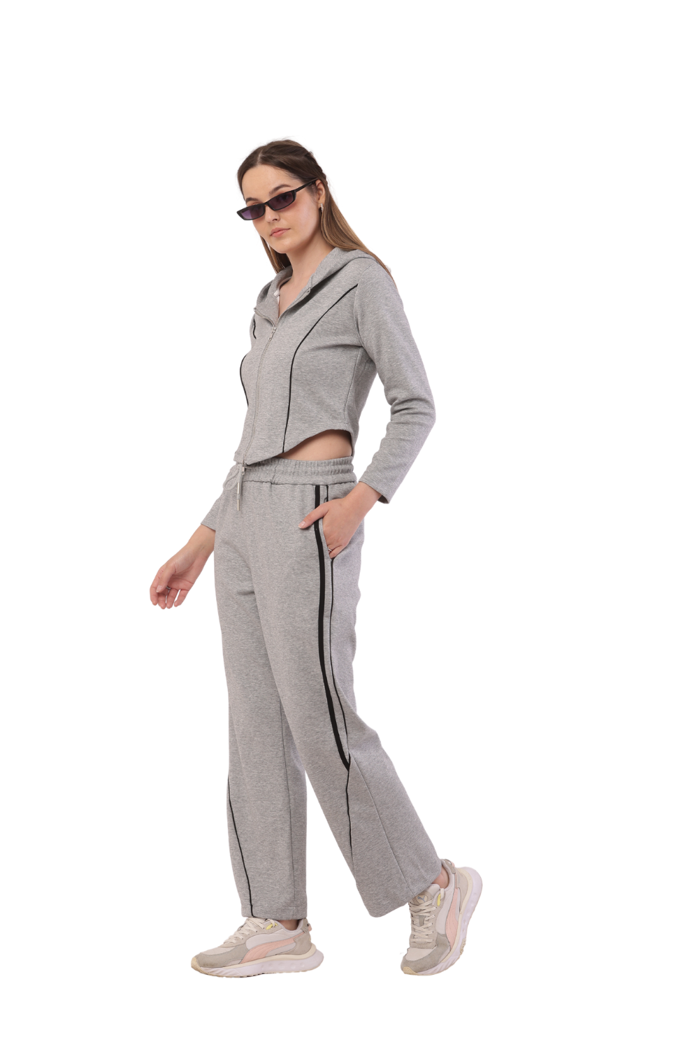 Trendy Korean Fashion Cropped Hoodie & Joggers Tracksuit for Women