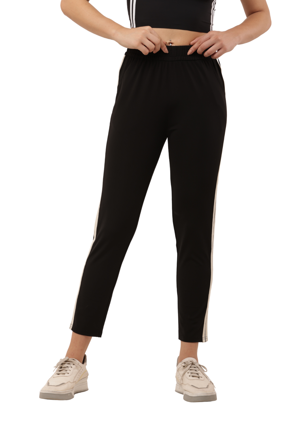Women's Black Side Stripe Slim Fit Pants – Korean Cotton Casual Wear