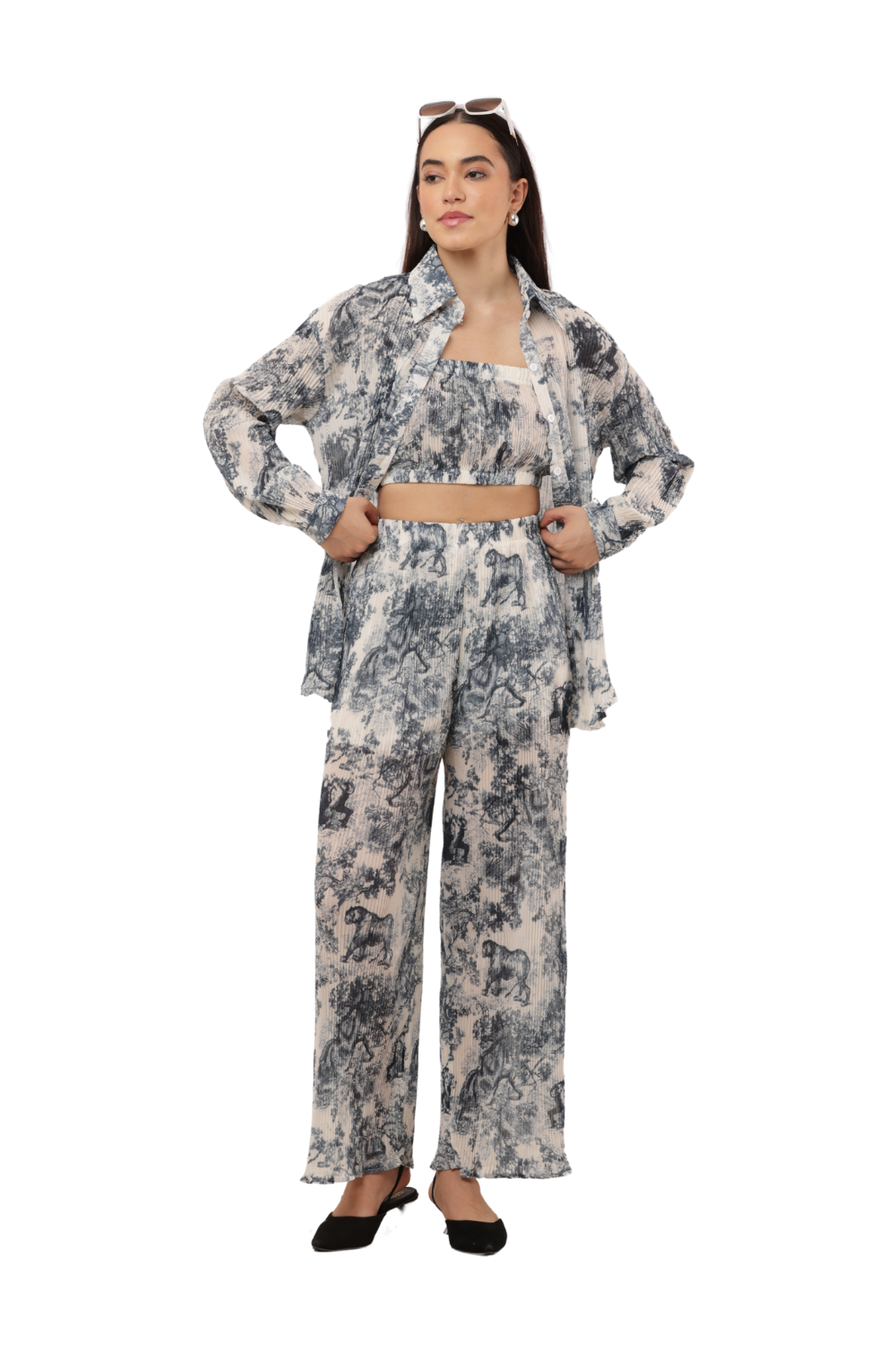 Print Wide-Leg Co-ord Pants – Korean Fashion Statement